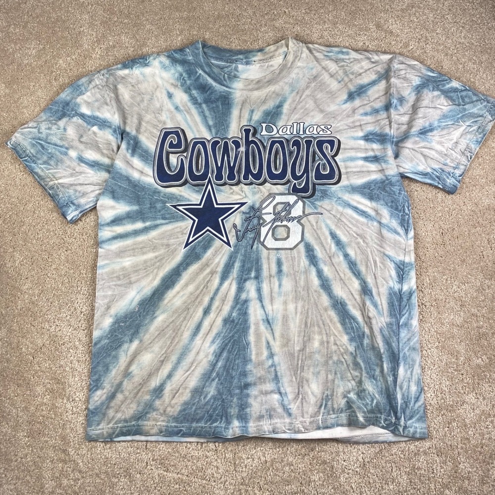 Vintage 1999 Dallas Cowboys Troy Aikman Tie Dye Shirt Blue Size XL 90s NFL